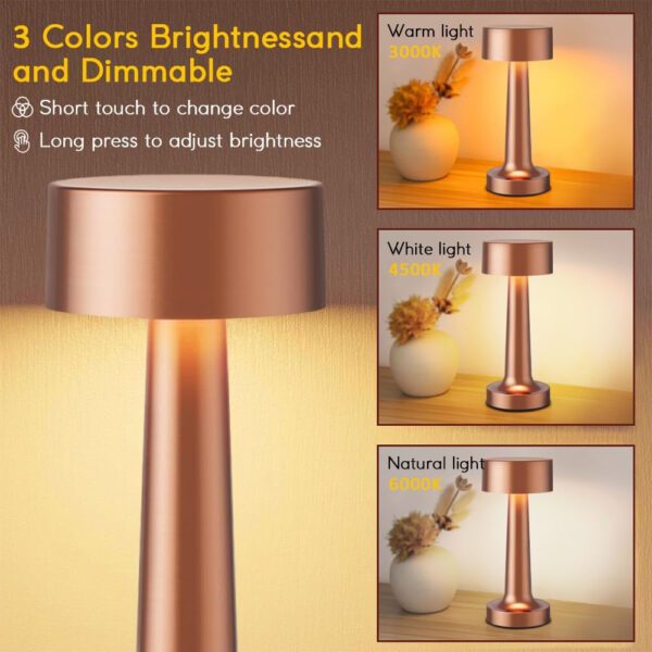 Portable LED Table Lamp, 3-Levels Brightness Metal Desk Lamp,3 Color Touch Control Rechargeable Lamp, Ideal Bedside Lamp for - Image 18