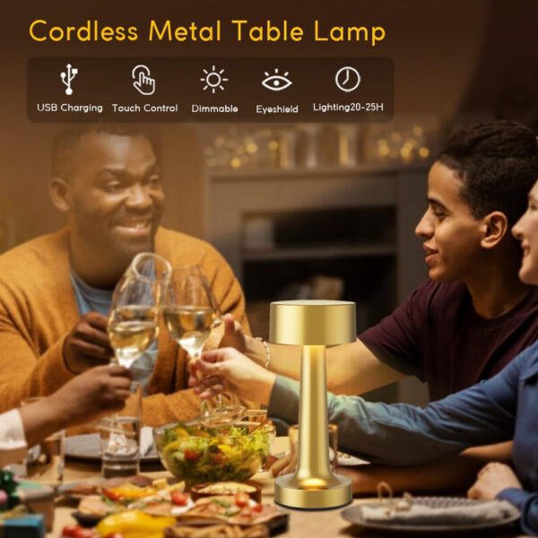 Portable LED Table Lamp, 3-Levels Brightness Metal Desk Lamp,3 Color Touch Control Rechargeable Lamp, Ideal Bedside Lamp for - Image 2