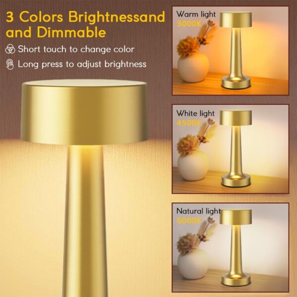 Portable LED Table Lamp, 3-Levels Brightness Metal Desk Lamp,3 Color Touch Control Rechargeable Lamp, Ideal Bedside Lamp for - Image 6