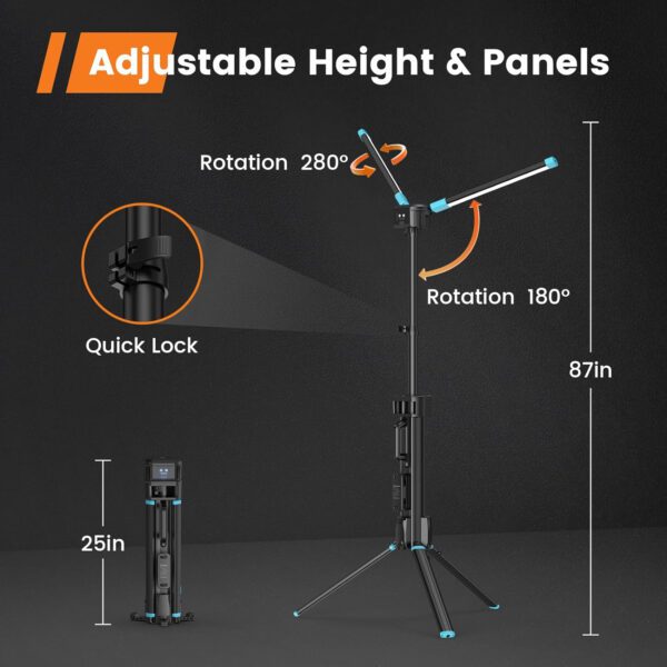 5000 Lumen Work Light with Stand, GoGonova 67'' Rechargeable Cordless Work Light with Triple LED Lamps, 1200/2500/5000 Lumen, - Image 9