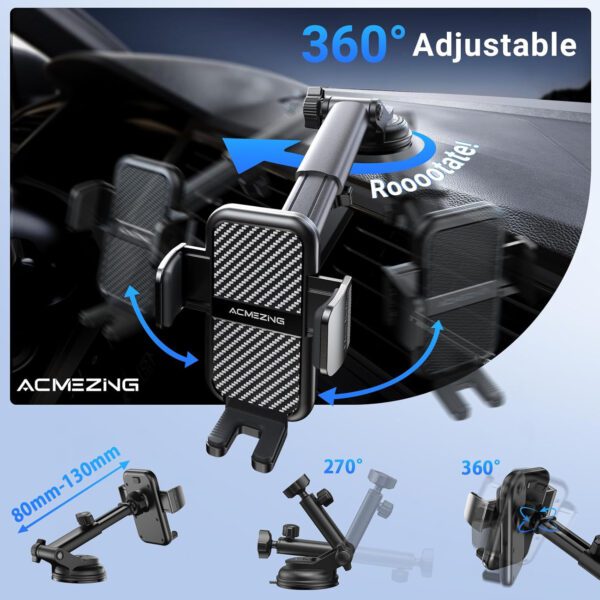 3-in-1 Car Phone Holder [122+LBS Strongest Suction & Stable Clamp Arm] 360° Adjustable Car Phone Mount, Cell Phone Holders for - Image 5