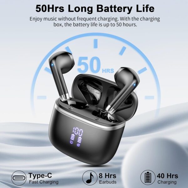 Wireless Earbuds, Bluetooth 5.4 Headphones with Deep Bass Stereo, in Ear buds with ENC Noise Cancelling Mics, 40H Playtime - Image 4