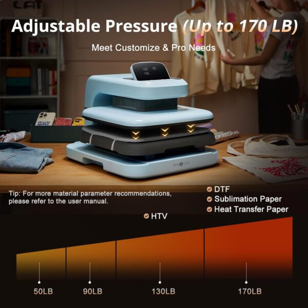 HTVRONT Auto Heat Press 2 - Heat Press Machine for T Shirts with Adjustable Pressure & Higher Heating Height, Heat Up Fast & - Image 2