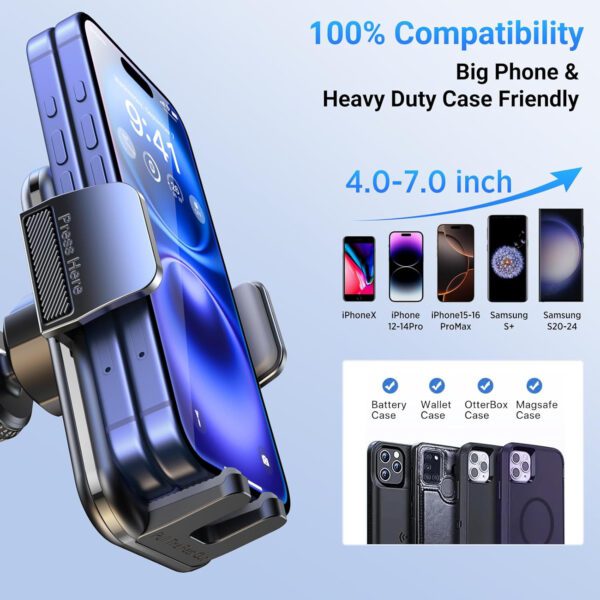 3-in-1 Car Phone Holder [122+LBS Strongest Suction & Stable Clamp Arm] 360° Adjustable Car Phone Mount, Cell Phone Holders for - Image 6