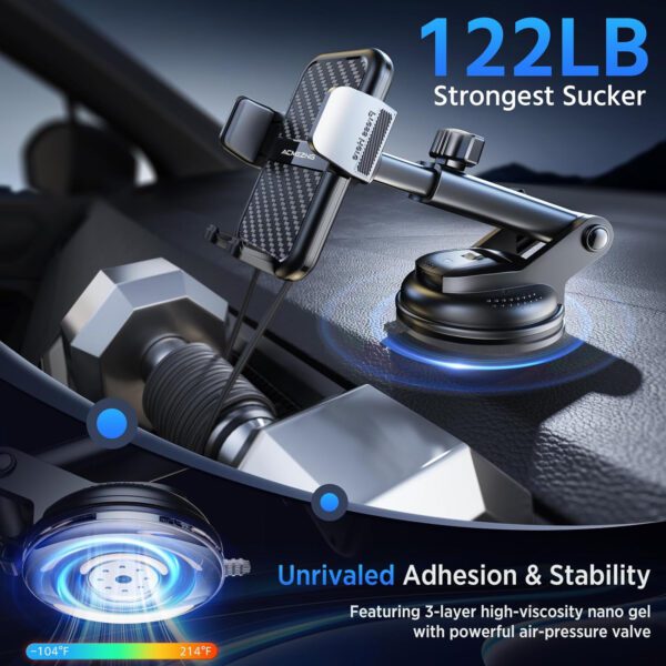 3-in-1 Car Phone Holder [122+LBS Strongest Suction & Stable Clamp Arm] 360° Adjustable Car Phone Mount, Cell Phone Holders for - Image 3