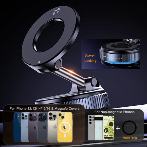 Upgraded 360° Vacuum Magnetic Suction Car Phone Holder for Magsafe, Hands-Free Suction Cup Phone Mount for - Image 5