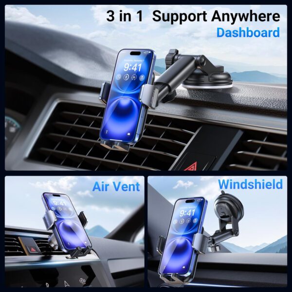 3-in-1 Car Phone Holder [122+LBS Strongest Suction & Stable Clamp Arm] 360° Adjustable Car Phone Mount, Cell Phone Holders for - Image 2