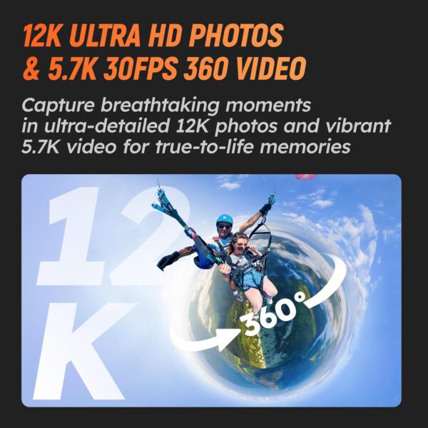 PanoX V3 Waterproof 8K 360 Action Camera, 12K 360 Photo, 5 Seconds Transmission, in-Camera Editing, Invisible Selfie Stick - Image 2
