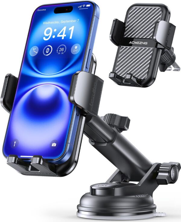 3-in-1 Car Phone Holder [122+LBS Strongest Suction & Stable Clamp Arm] 360° Adjustable Car Phone Mount, Cell Phone Holders for