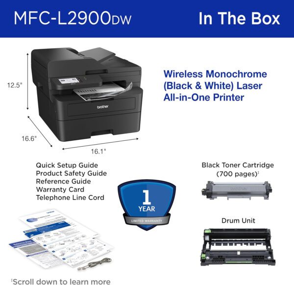 Brother MFC-L2900DW Wireless Compact Monochrome All-in-One Laser Printer with Duplex Copy & Scan, Fax, Black & White | Includes - Image 7