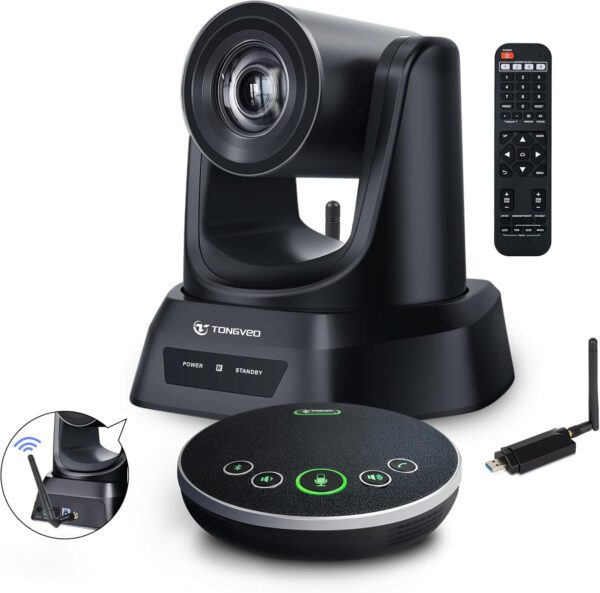 5.8GHz Wireless Conference Room Webcam, Church Live Streaming 3X USB 1080P 60fps PTZ Camera for Worship Services Online