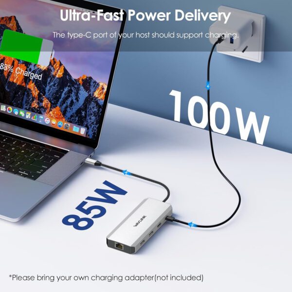 Laptop Docking Station, WAVLINK Displayport Docking Station with Dual DP, HDMI, 100W PD in, 10Gbps USB A/C, 2.5G Ethernet Port - Image 6