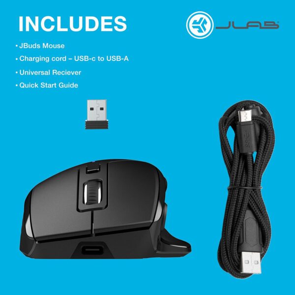 JLab JBuds Wireless Mouse, Connect Via Bluetooth or USB Wireless Dongle, Multi-Device Toggle, Up to Three Devices, Custom User - Image 9