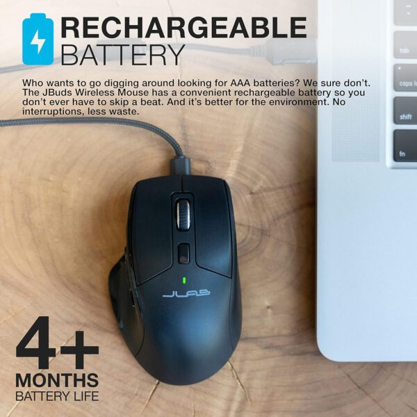 JLab JBuds Wireless Mouse, Connect Via Bluetooth or USB Wireless Dongle, Multi-Device Toggle, Up to Three Devices, Custom User - Image 7
