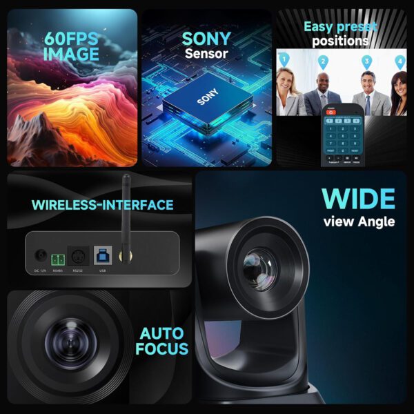 5.8GHz Wireless Conference Room Webcam, Church Live Streaming 3X USB 1080P 60fps PTZ Camera for Worship Services Online - Image 8