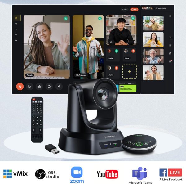 5.8GHz Wireless Conference Room Webcam, Church Live Streaming 3X USB 1080P 60fps PTZ Camera for Worship Services Online - Image 2