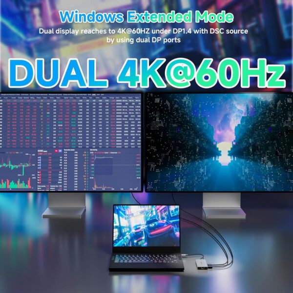 Laptop Docking Station, WAVLINK Displayport Docking Station with Dual DP, HDMI, 100W PD in, 10Gbps USB A/C, 2.5G Ethernet Port - Image 4
