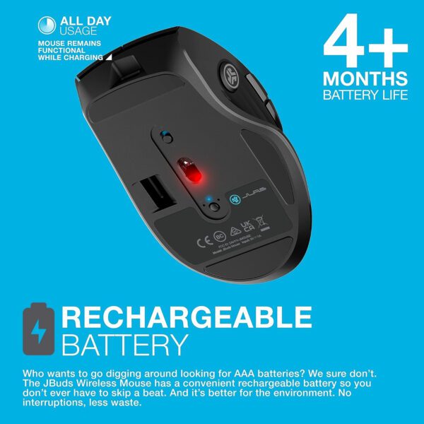 JLab JBuds Wireless Mouse, Connect Via Bluetooth or USB Wireless Dongle, Multi-Device Toggle, Up to Three Devices, Custom User - Image 8
